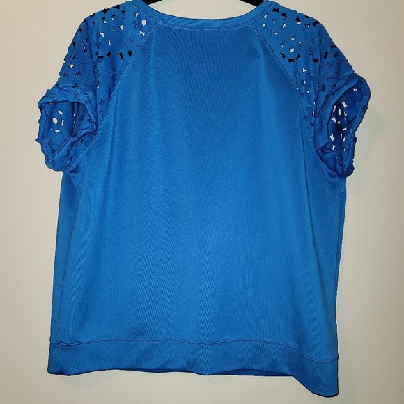 Blue Cap Sleeve Top w Cut Out Sleeve Detail - Picture 2 of 5
